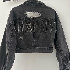NWOT Distressed Black Cropped Denim Jacket